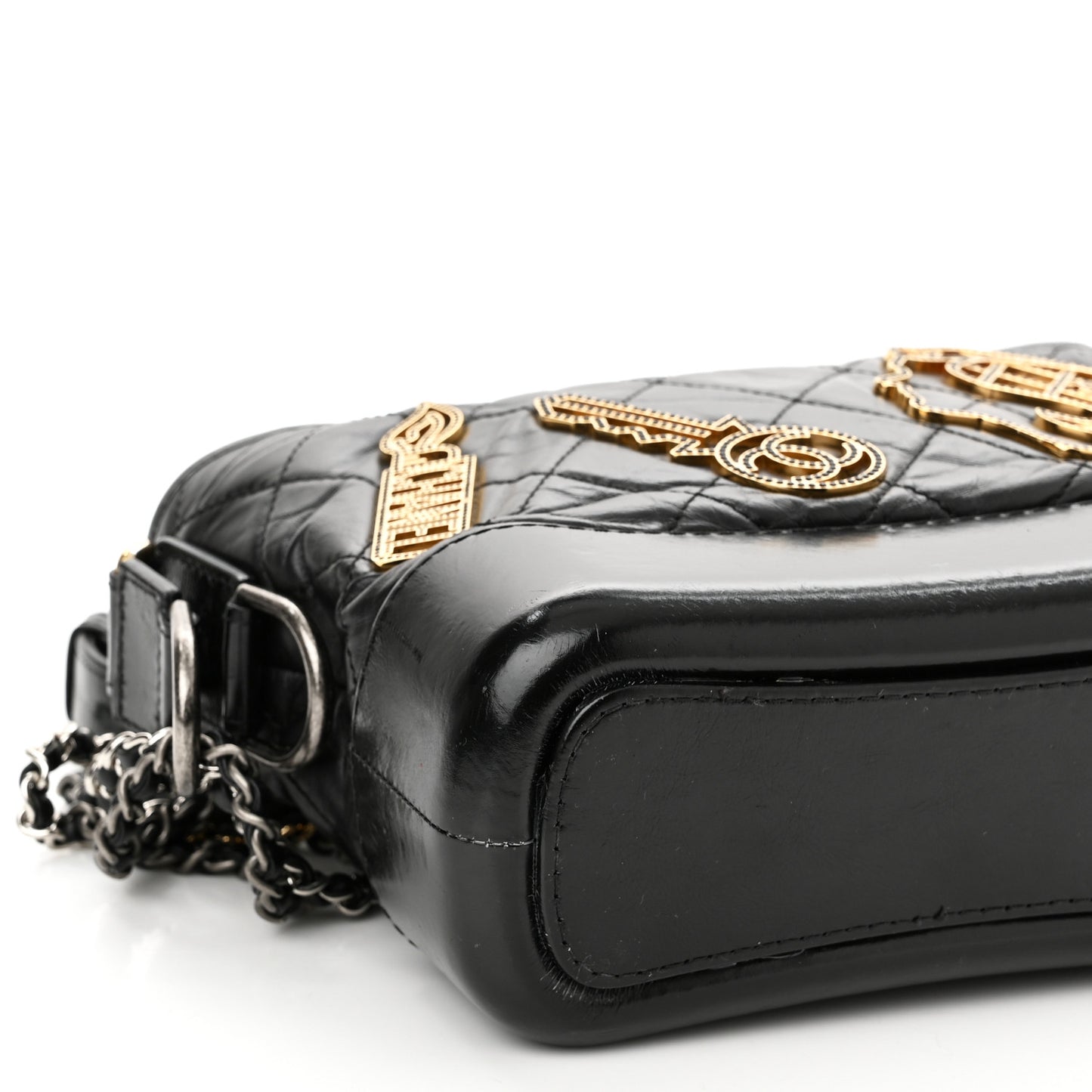 Aged Calfskin Quilted Charms Small Gabrielle Hobo Black