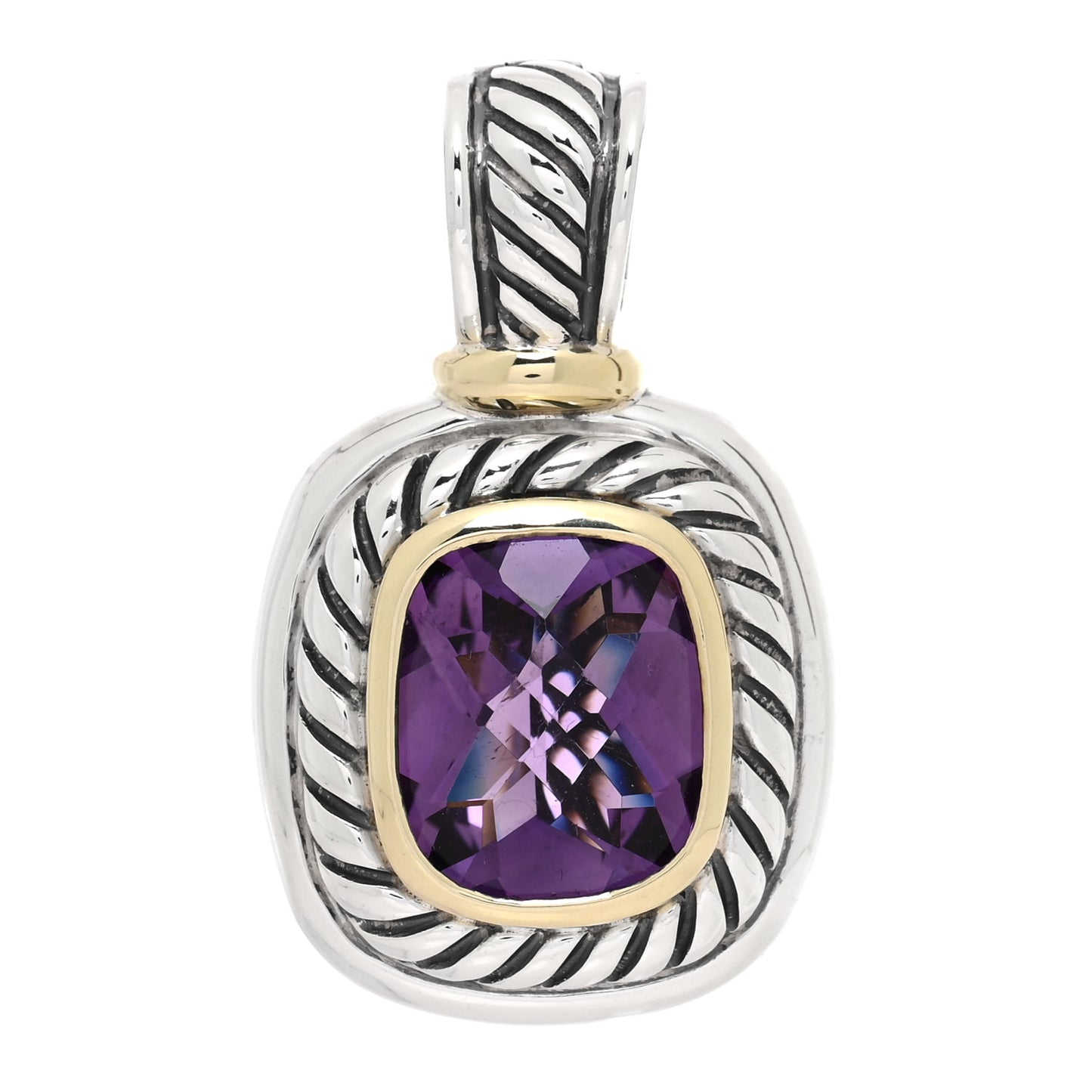 Sterling Silver 14K Yellow Gold Amethyst 10mm Albion Pendant
