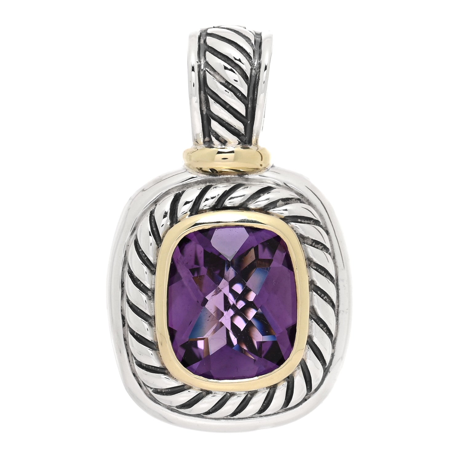 David Yurman Sterling Silver 14K Yellow Gold Amethyst 10mm Albion Pendant 1 of 3