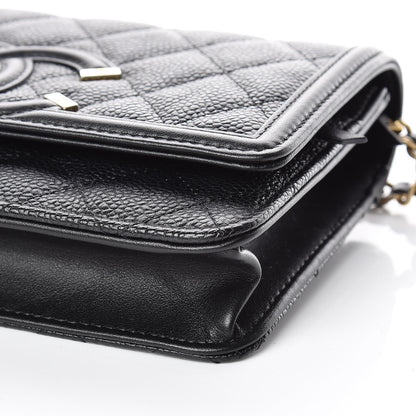 Chanel Caviar Quilted CC Filigree Wallet On Chain WOC Black 9 of 11