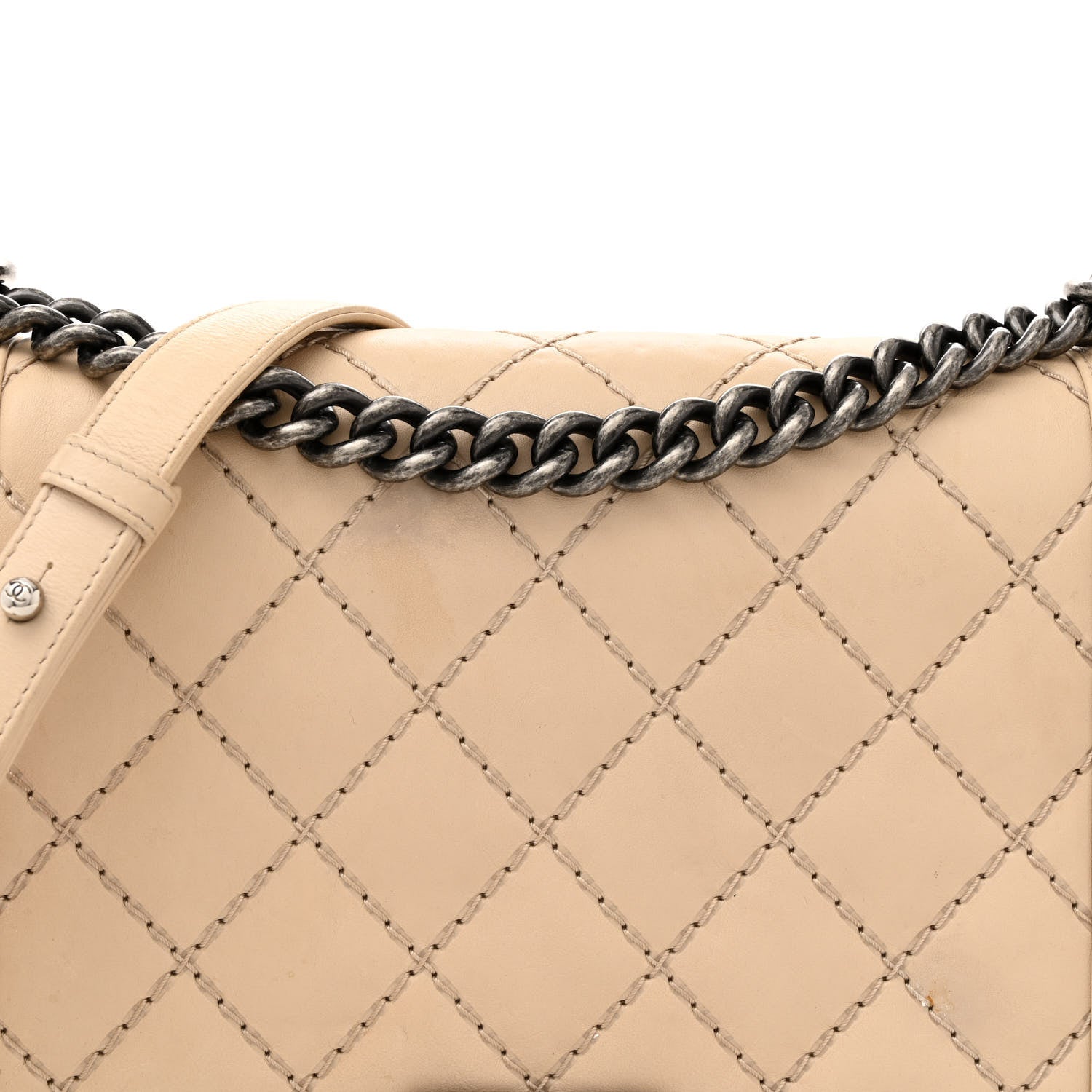 Chanel Calfskin Quilted Double Stitch New Medium Boy Flap Beige 8 of 14