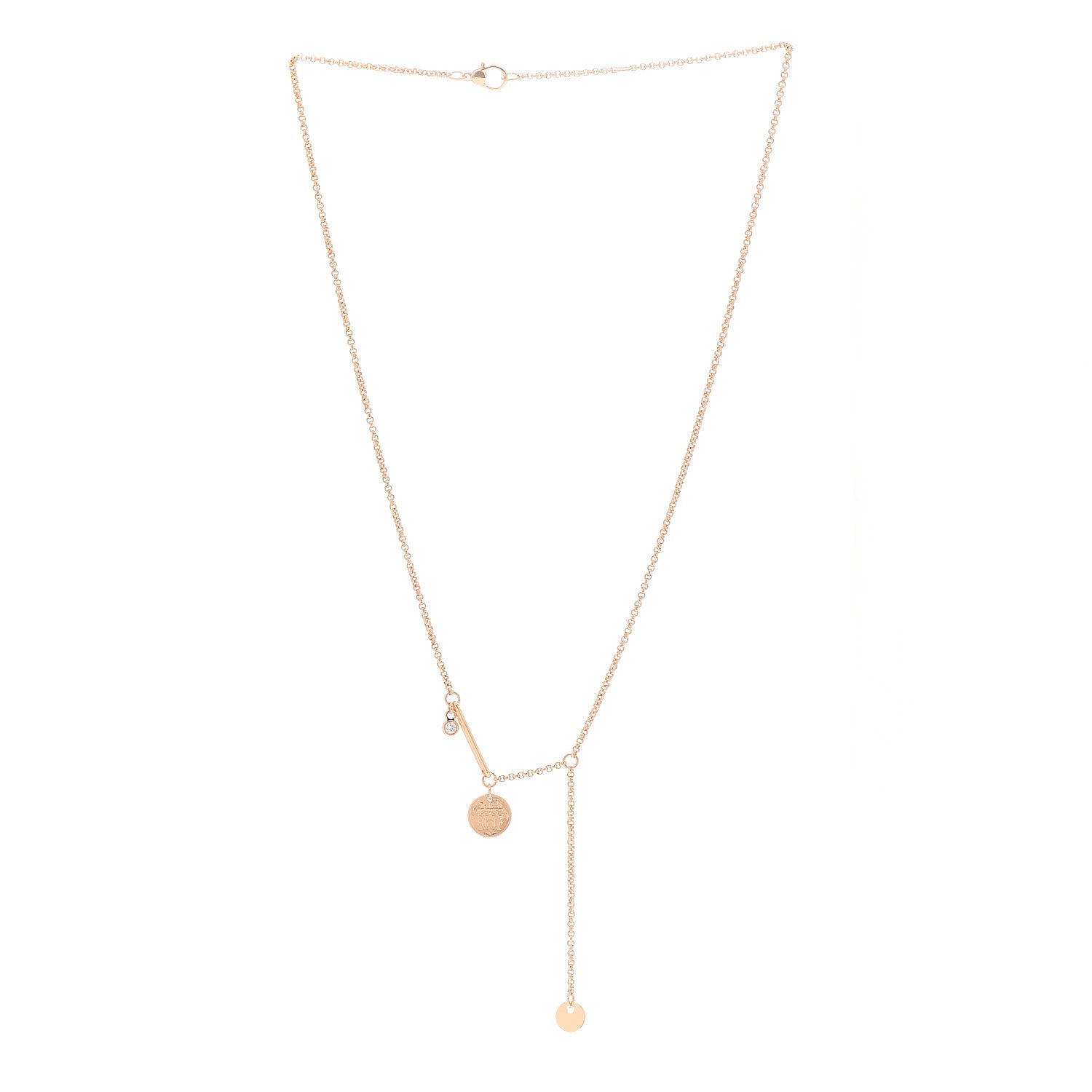 Hermes 18K Rose Gold Diamond TPM Ex-Libris Pendant Necklace 3 of 5