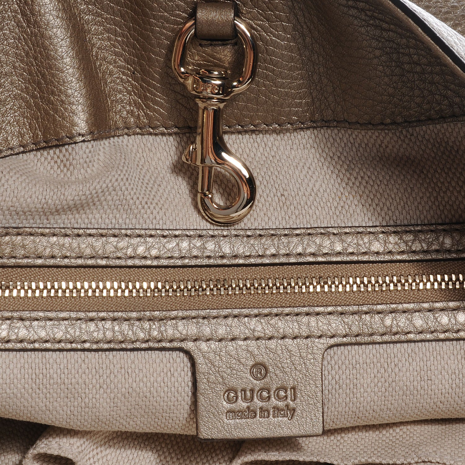 Gucci Metallic Pebbled Calfskin Medium Soho Chain Shoulder Bag Golden Beige 6 of 8