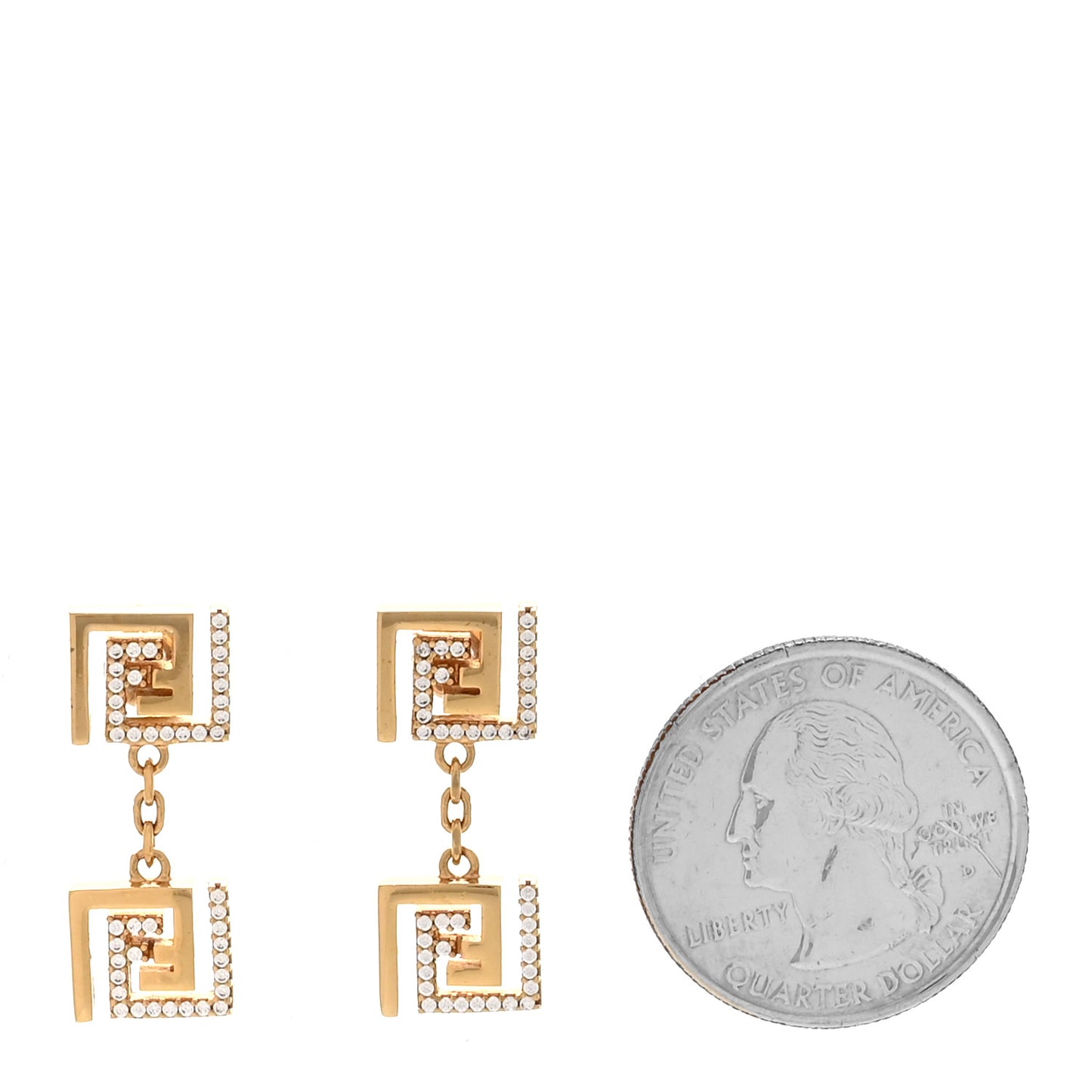 x VERSACE Metal Crystal Greca Drop Earrings Gold