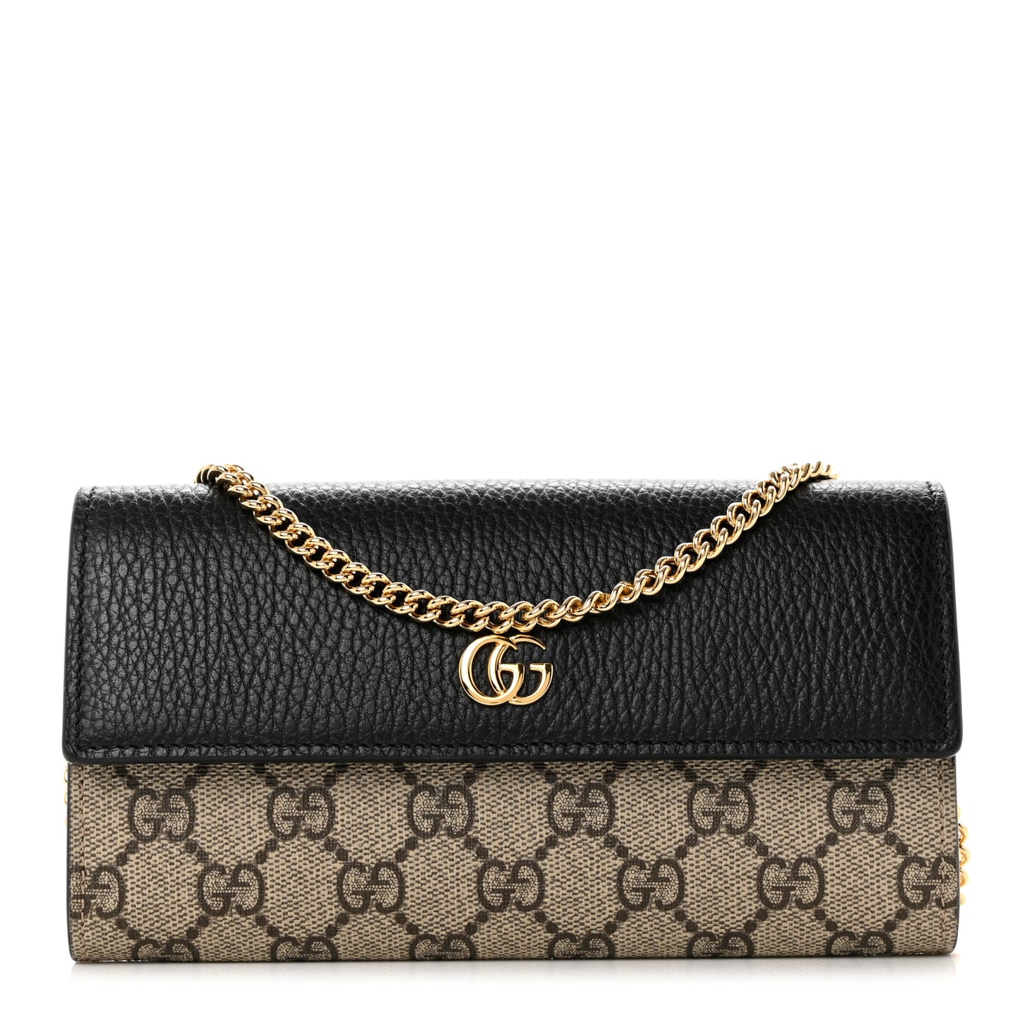 Dollar Calfskin GG Supreme Monogram Petite GG Marmont Wallet Chain Bag Black Beige Ebony