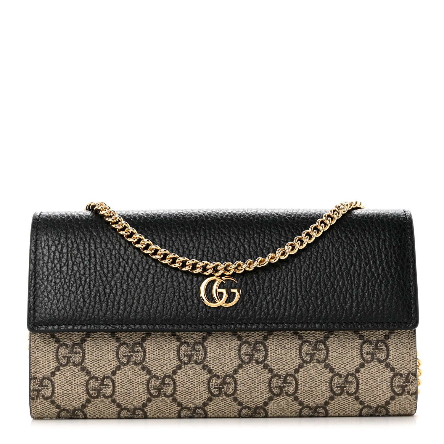 Gucci Dollar Calfskin GG Supreme Monogram Petite GG Marmont Wallet Chain Bag Black Beige Ebony 1 of 8