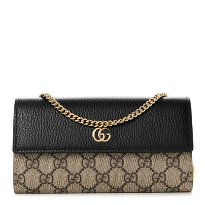 Gucci Dollar Calfskin GG Supreme Monogram Petite GG Marmont Wallet Chain Bag Black Beige Ebony 1 of 8
