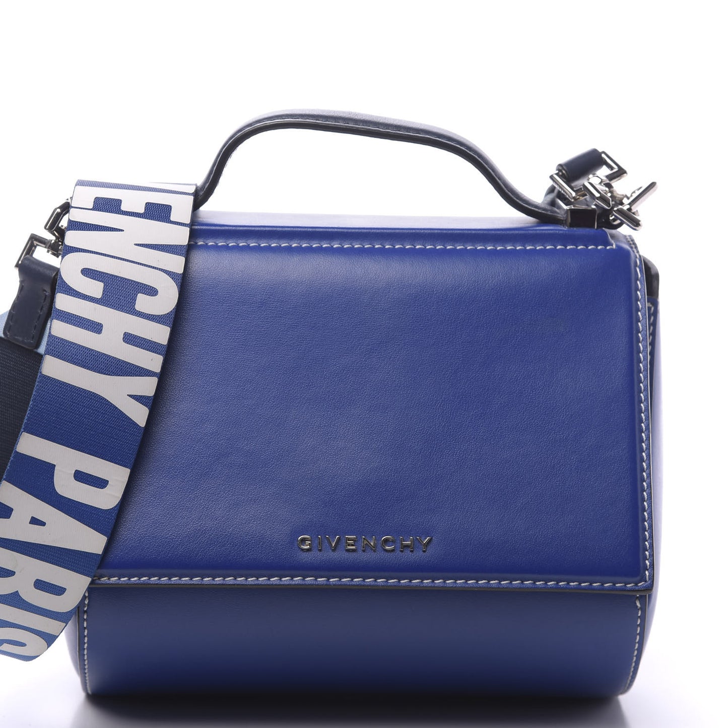 Calfskin Mini Pandora Box Logo Strap Crossbody Bag Moroccan Blue