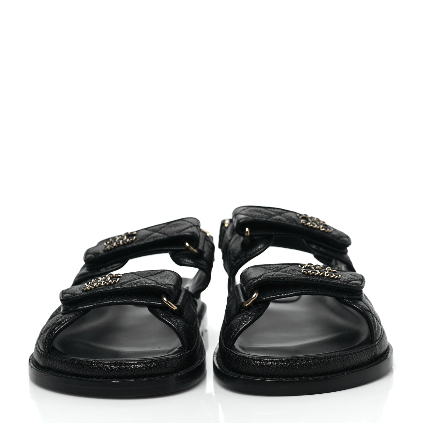Grained Calfskin Velcro Dad Sandals 36 Black