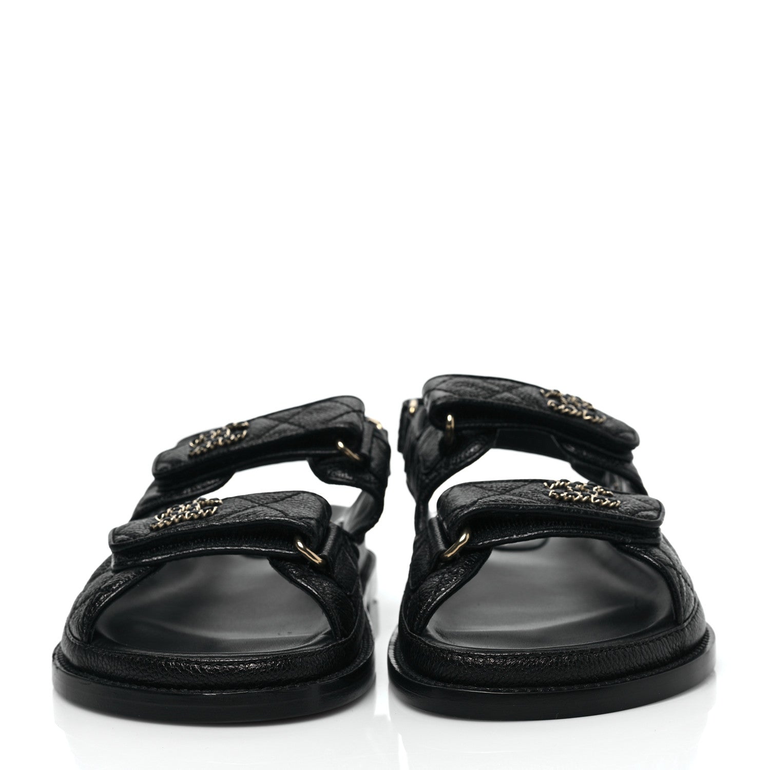 Chanel Grained Calfskin Velcro Dad Sandals 36 Black 2 of 9