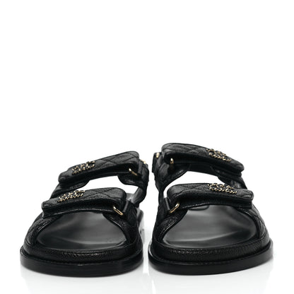 Chanel Grained Calfskin Velcro Dad Sandals 36 Black 2 of 9