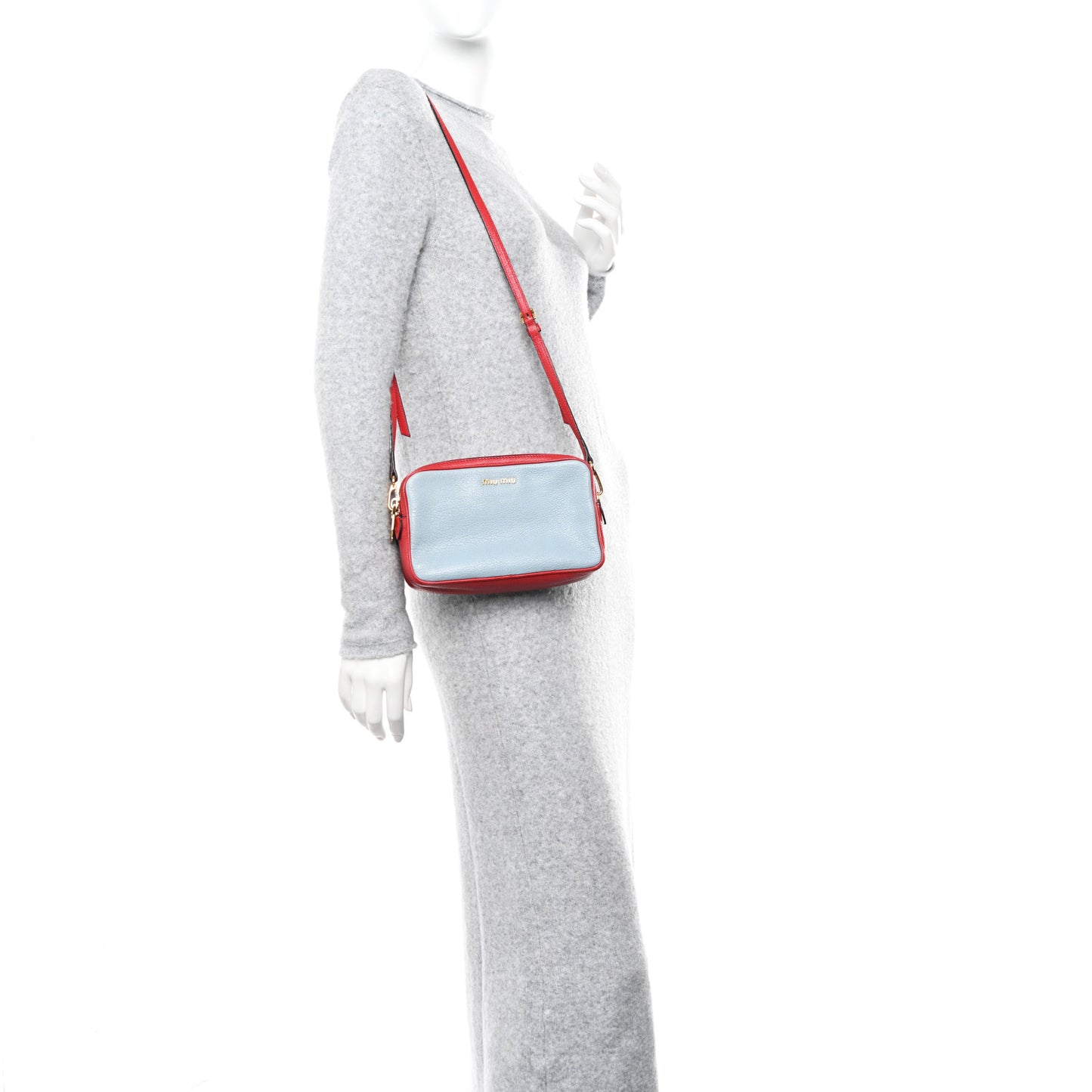 Goatskin Madras Double Zip Crossbody Bag Rosso Cielo