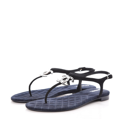Chanel Suede Calfskin CC Thong Sandals 36 Black 3 of 8
