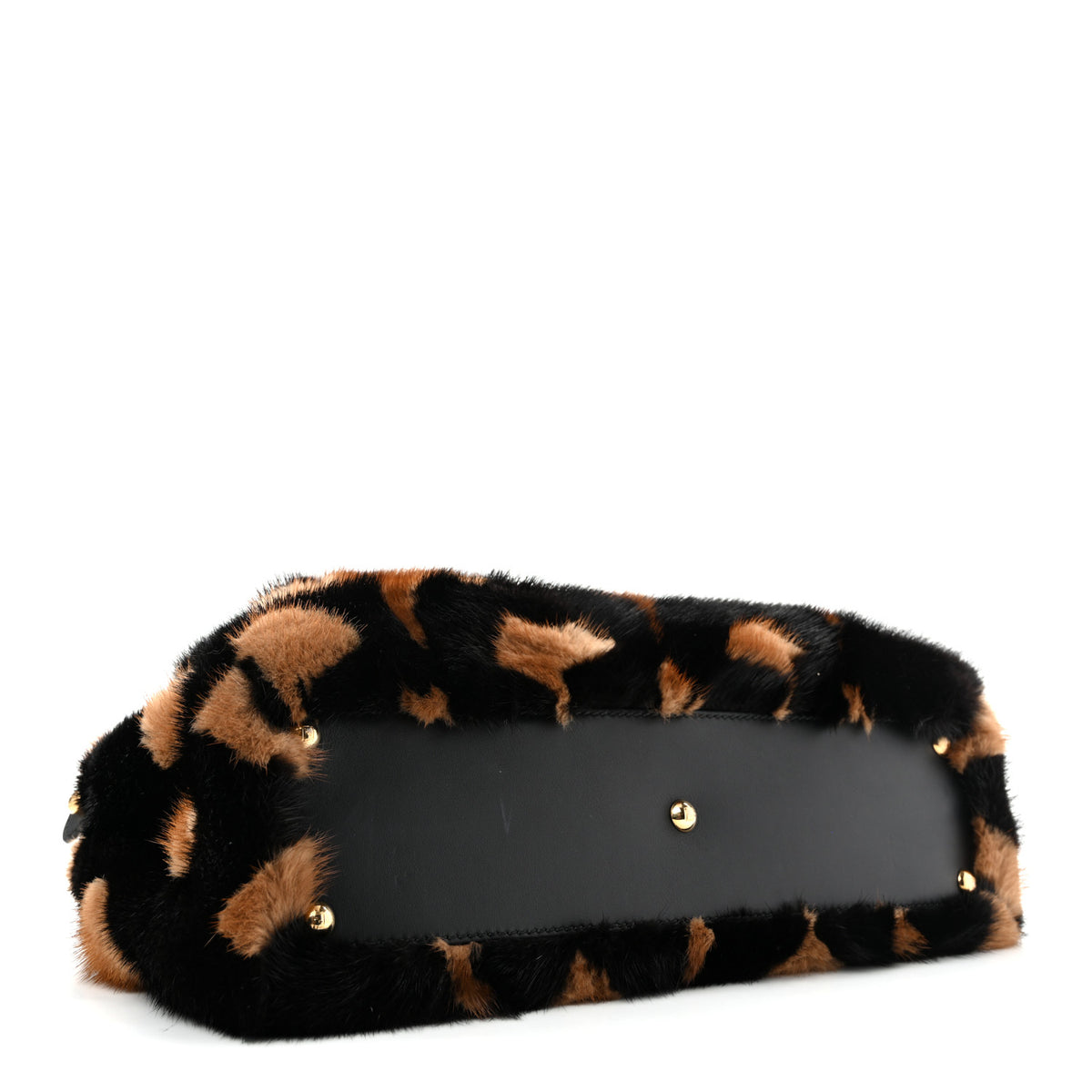 Fendi Mink Velvet Vitello Seta Inlaid Medium Peekaboo Iconic Satchel Tobacco Moro Black 4 of 13
