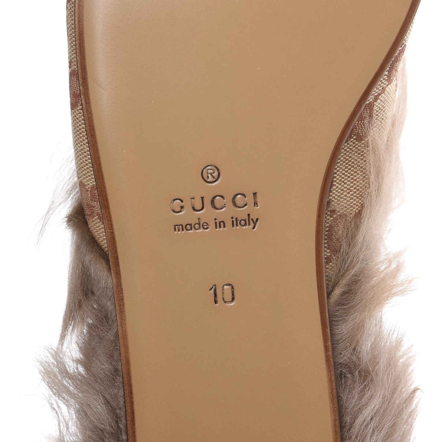 GG Monogram Fur Mens Princetown Slippers 10 Beige Ruggine Rust