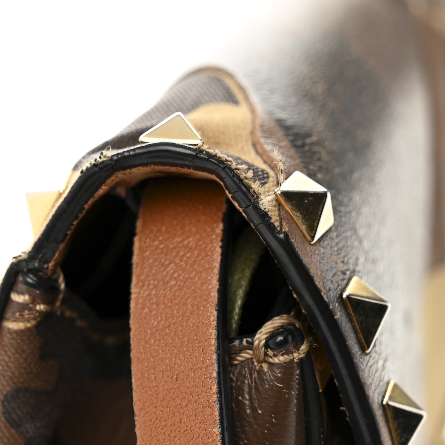 Nappa Canvas Camouflage Mini Rockstud Flap Saddle Crossbody Bag Beige Multicolor