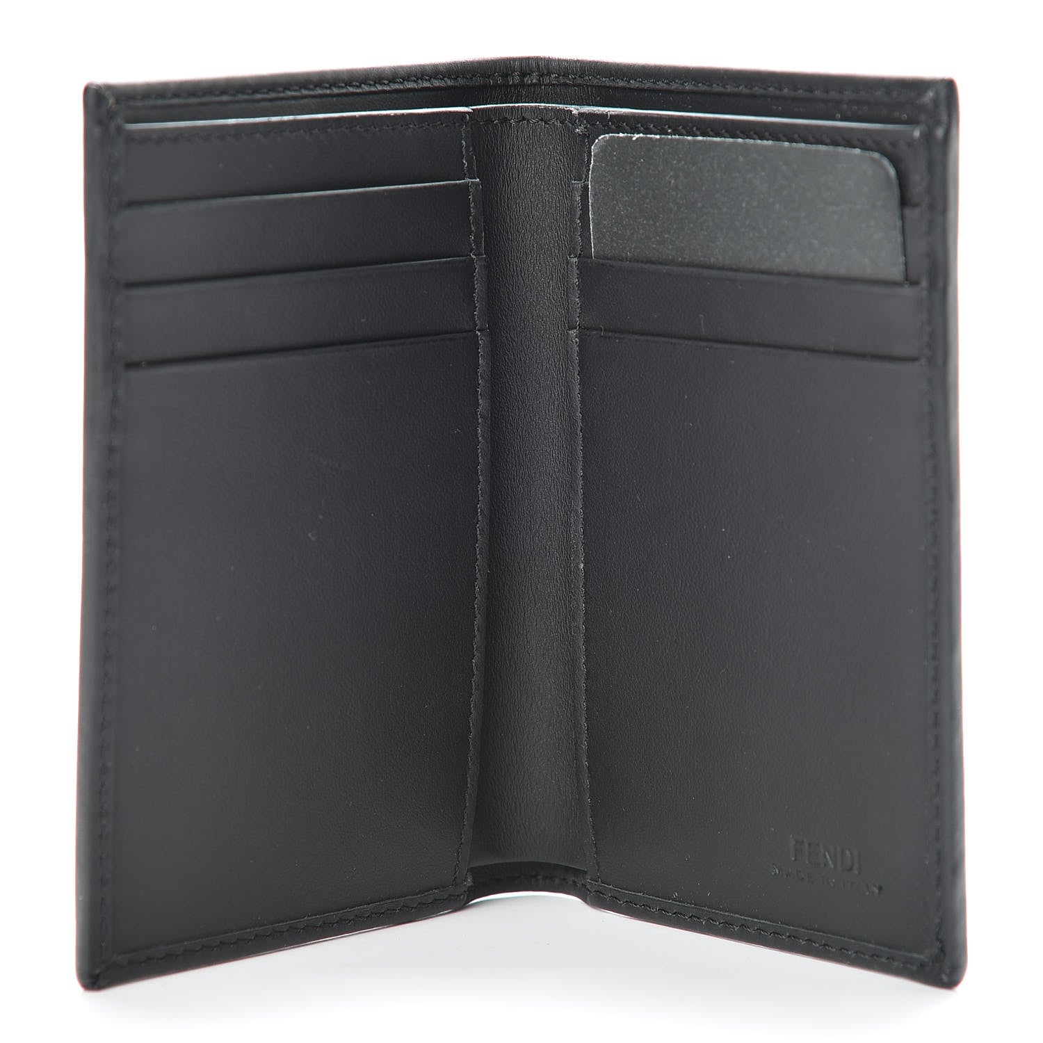 Fendi Glazed Fabric Vitello Century FF 1974 Stamp Patch Mens Wallet Black 5 of 8