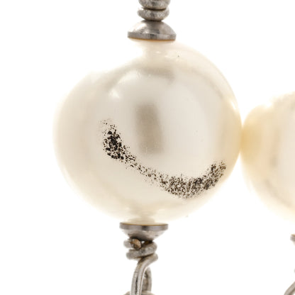 Chanel Graduated Pearl Crystal CC Long Necklace Silver 7 of 8