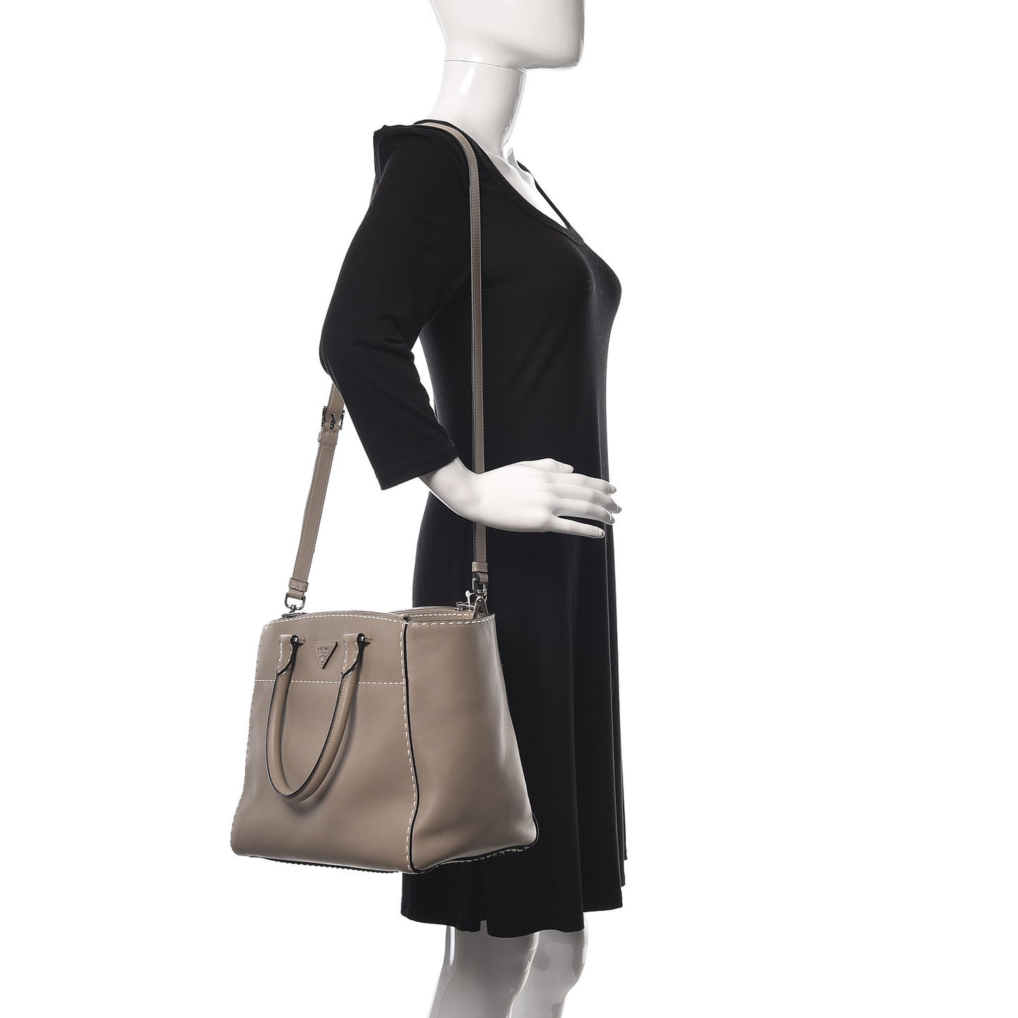 City Calf Small Hand Stitched Galleria Double Zip Tote Calce