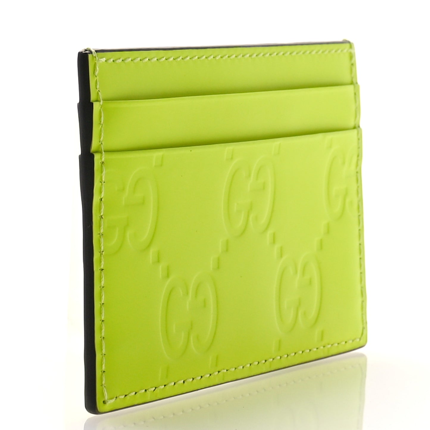 Rubber Effect GG Embossed Card Holder Fluorescent Yellow