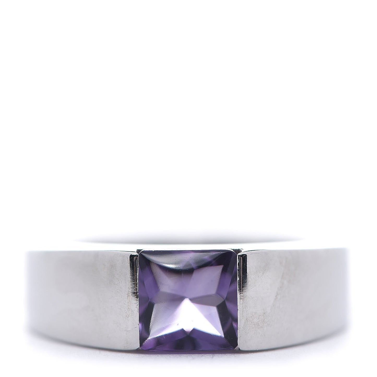 18K White Gold Amethyst Tank Ring 49 5