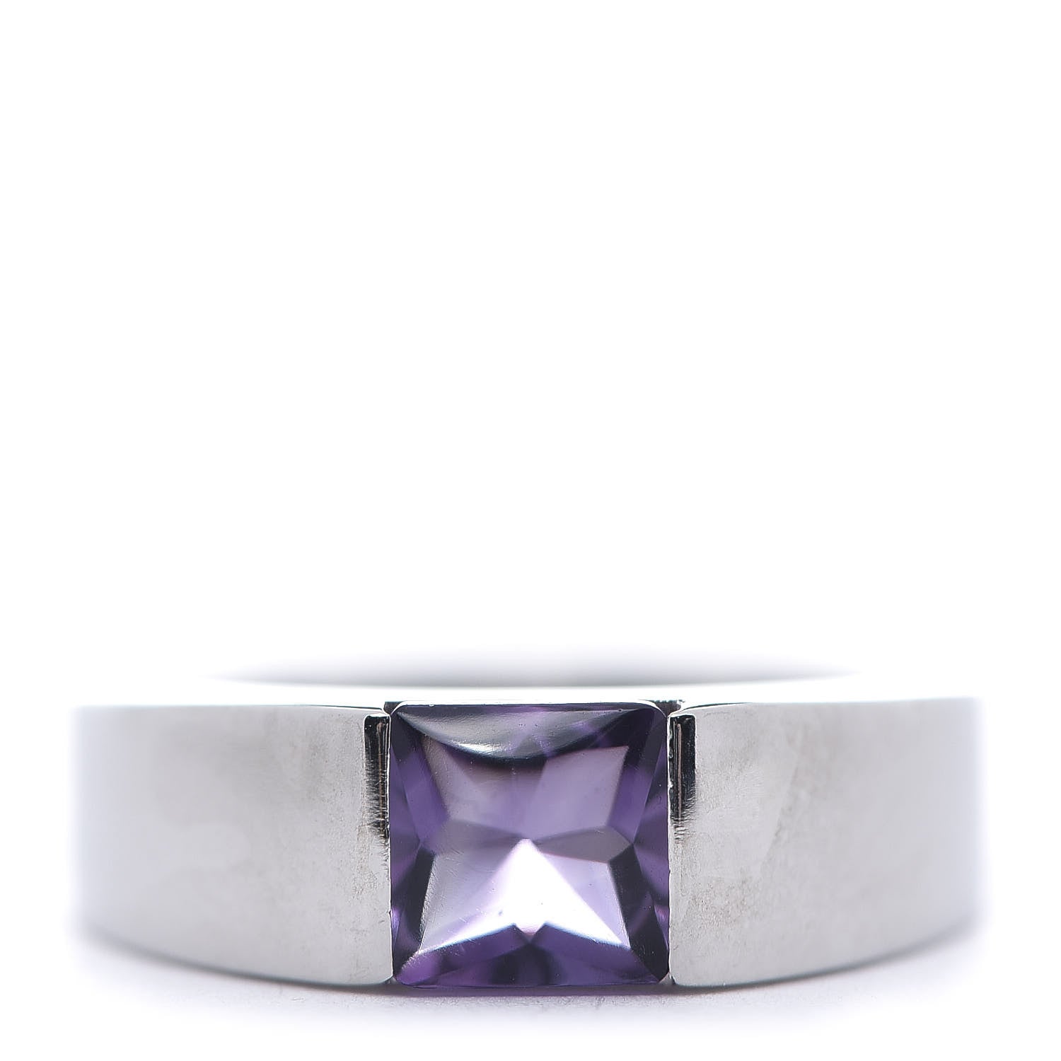Cartier 18K White Gold Amethyst Tank Ring 49 5 1 of 4