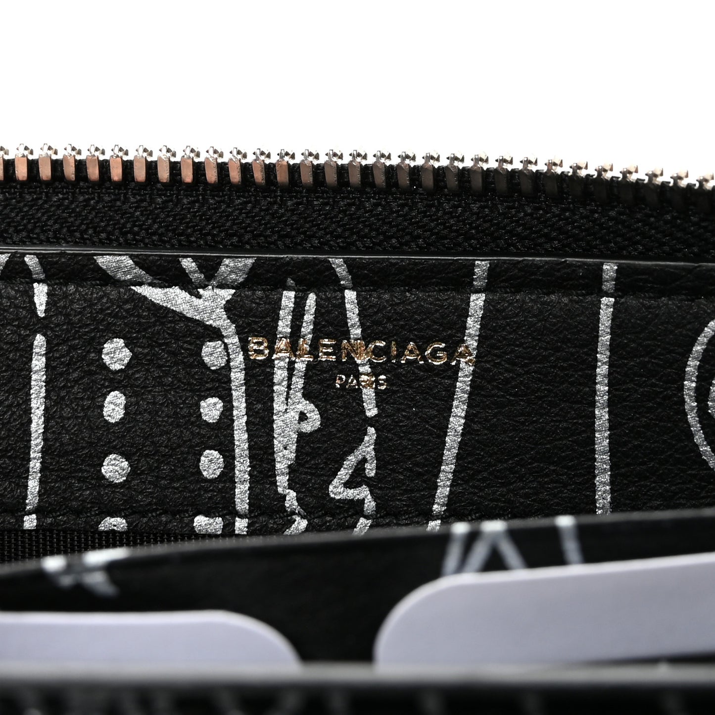 Calfskin Classic Silver Hardware Printed Tattoo Everyday Continental Zip Around Wallet Black