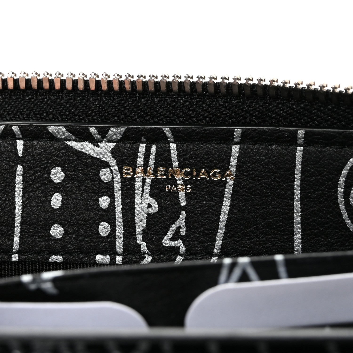 Balenciaga Calfskin Classic Silver Hardware Printed Tattoo Everyday Continental Zip Around Wallet Black 6 of 7