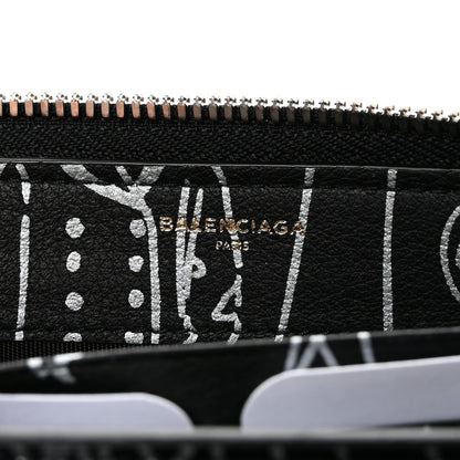 Balenciaga Calfskin Classic Silver Hardware Printed Tattoo Everyday Continental Zip Around Wallet Black 6 of 7