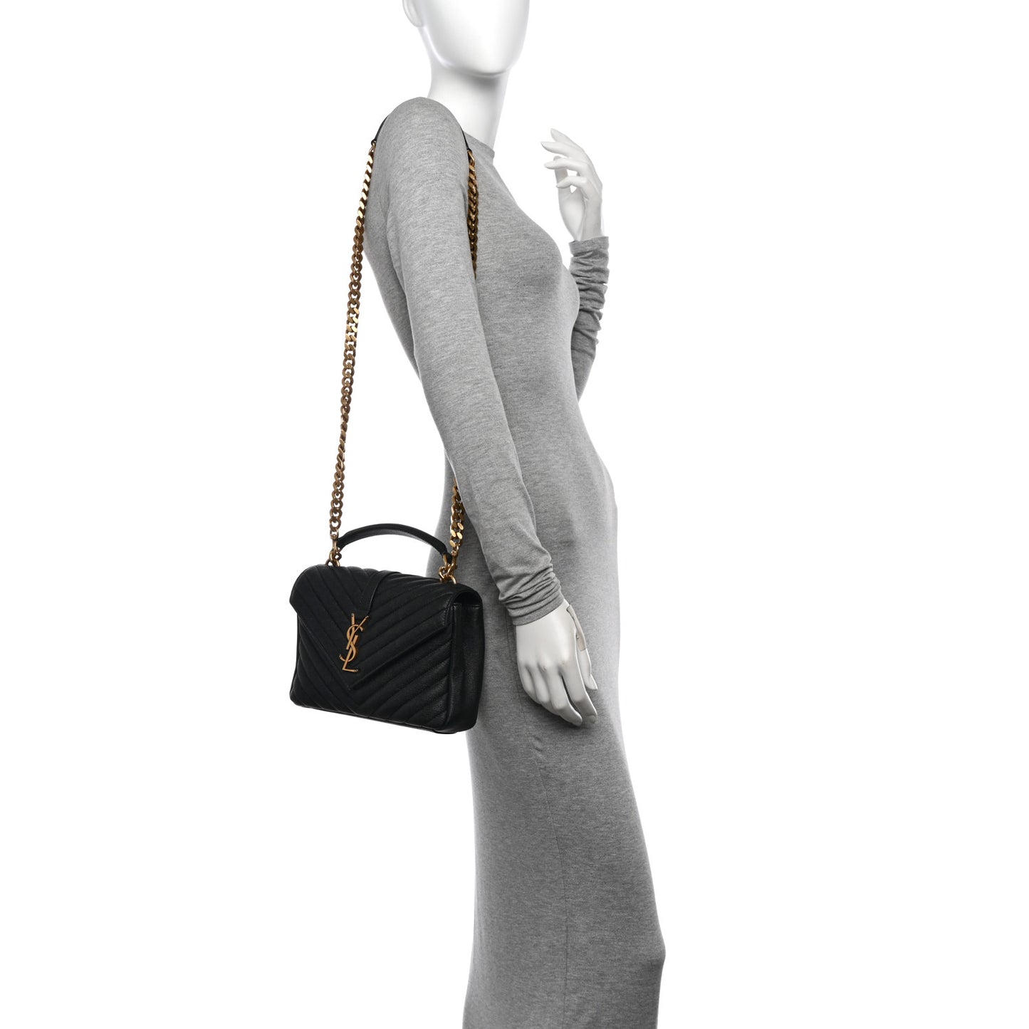 Sheepskin Matelasse Chevron Monogram Medium College Bag Black
