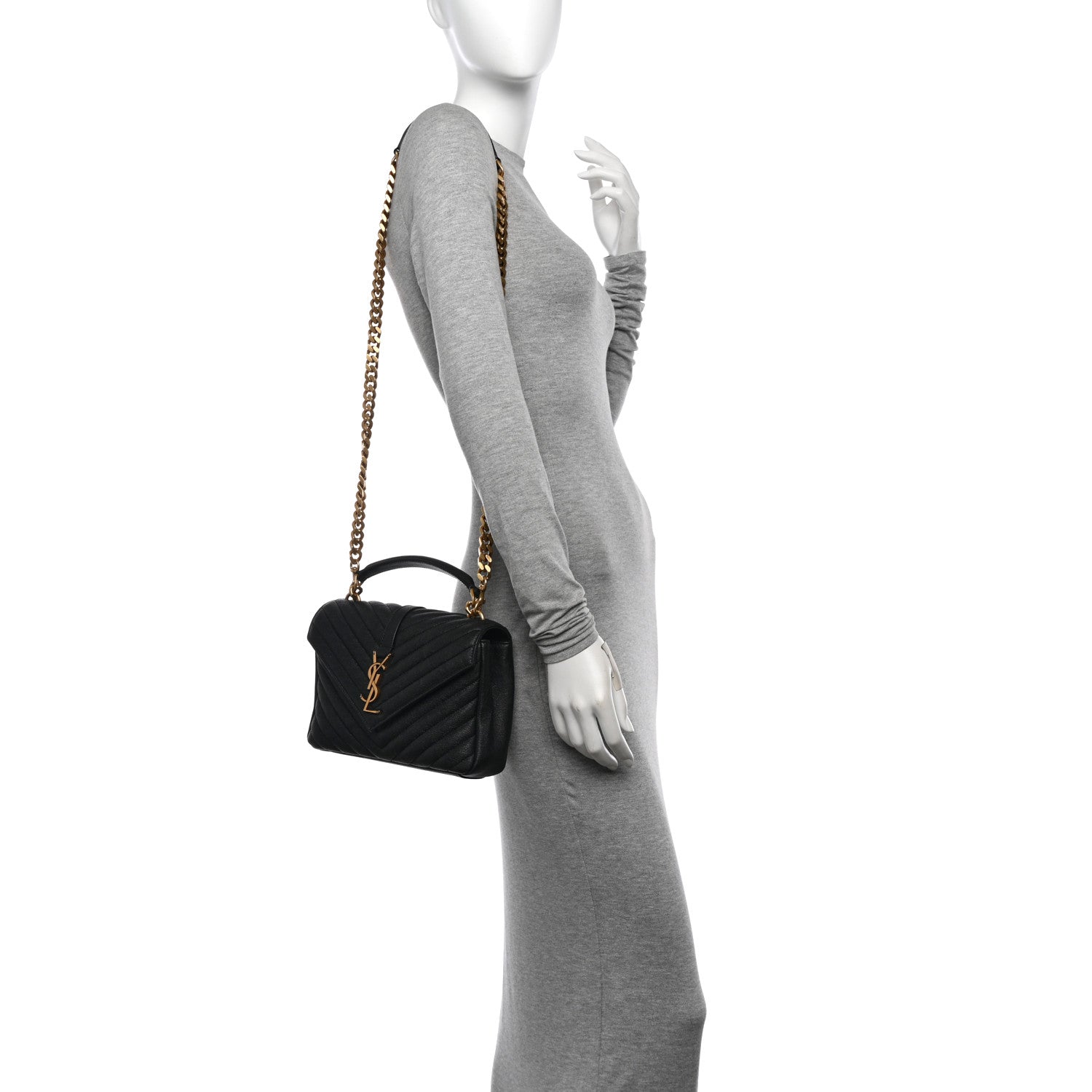 Saint Laurent Sheepskin Matelasse Chevron Monogram Medium College Bag Black 2 of 12