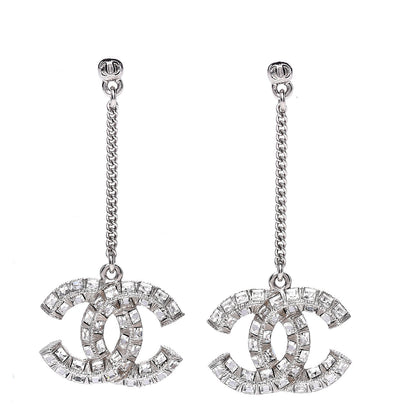 Chanel Baguette Crystal CC Drop Earrings Silver 1 of 4