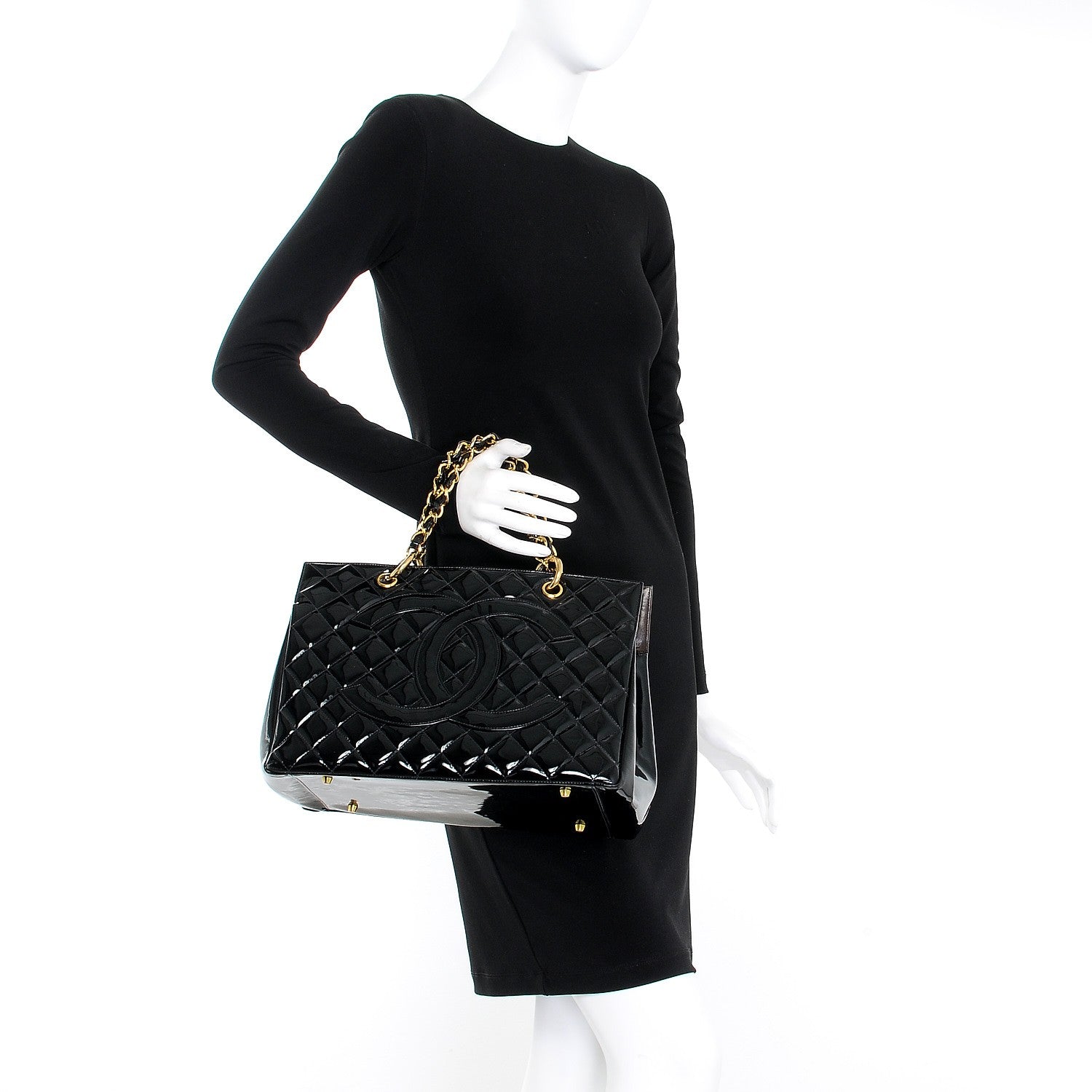 Chanel Patent Grand Shopping Tote GST Black 2 of 10