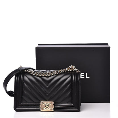 Chanel Calfskin Chevron Quilted Medium Boy Flap Black 14 of 14