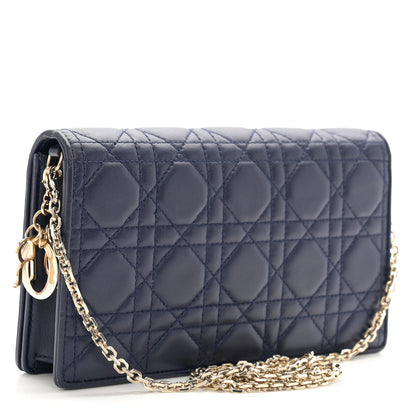 Christian Dior Lambskin Cannage Lady Dior Pouch Navy 5 of 13