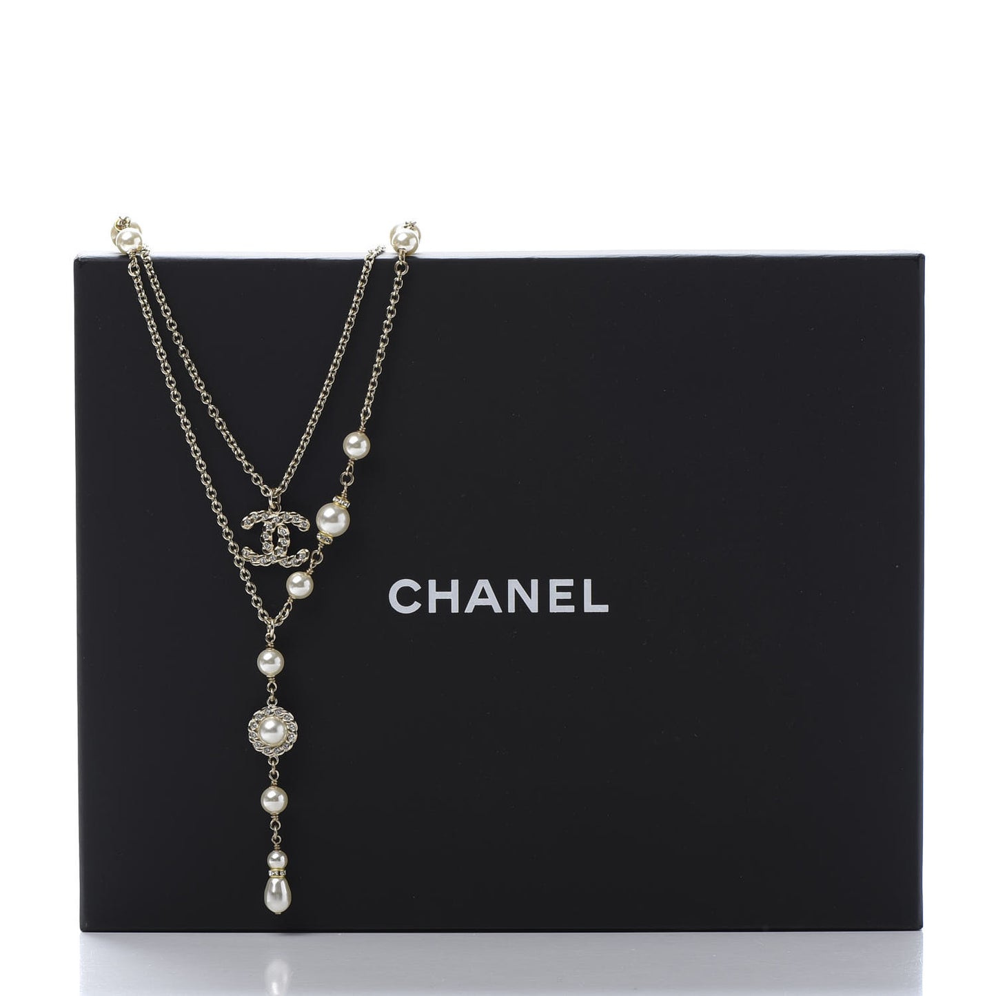 Crystal Pearl Pearls Coronation CC Layered Necklace Gold