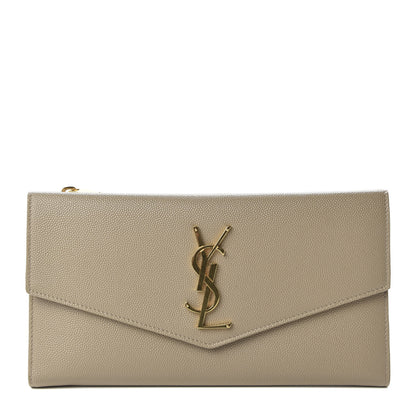 Saint Laurent Grain De Poudre Embossed Monogram Uptown Wallet Beige 1 of 8