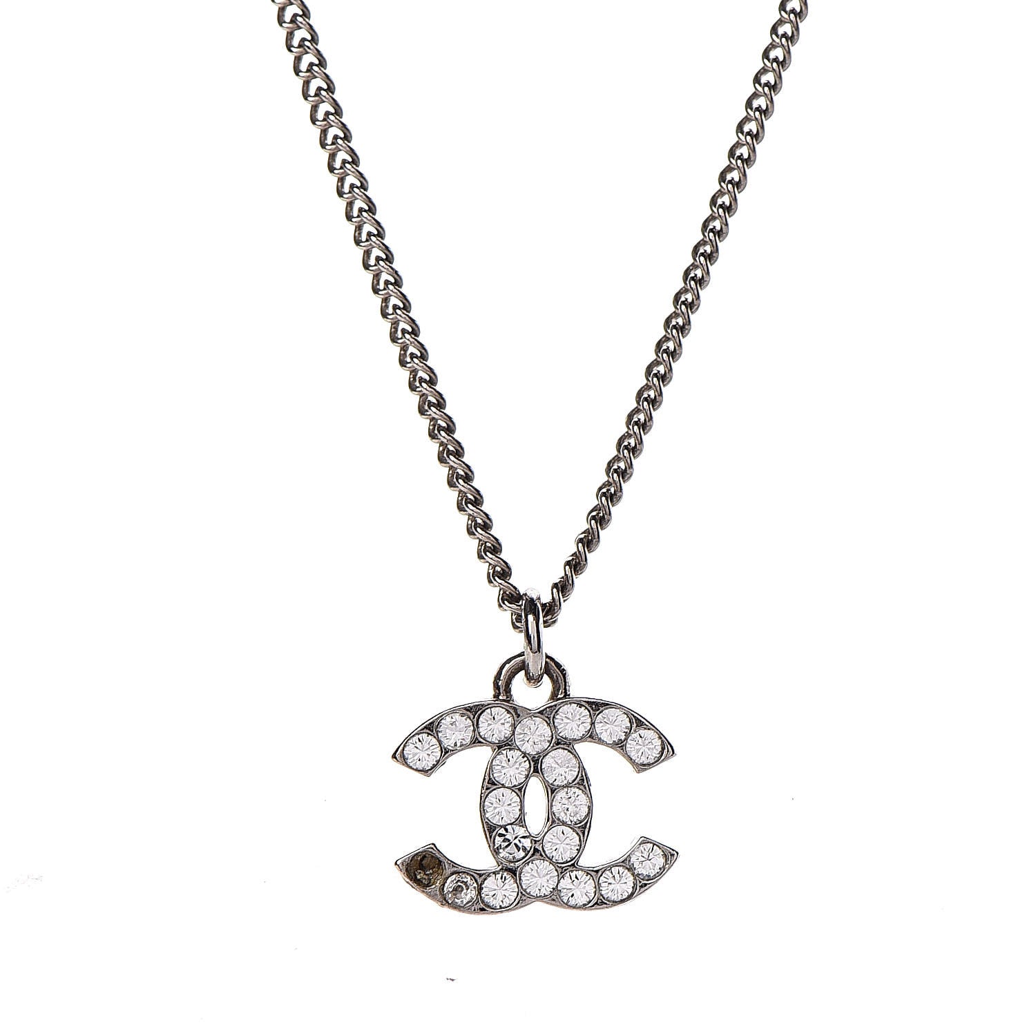 Chanel Crystal Timeless CC Necklace Silver 4 of 5