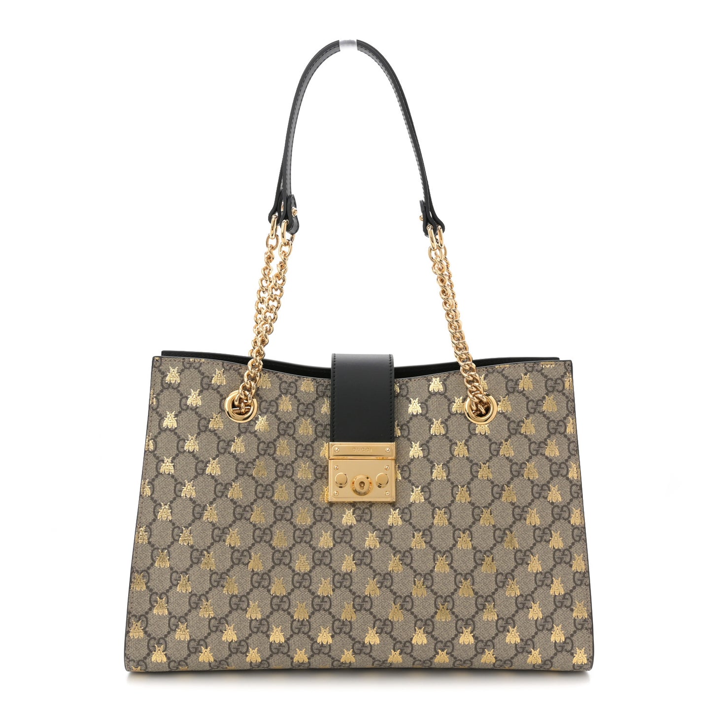 GG Supreme Monogram Bees Medium Padlock Tote Beige Oro Black