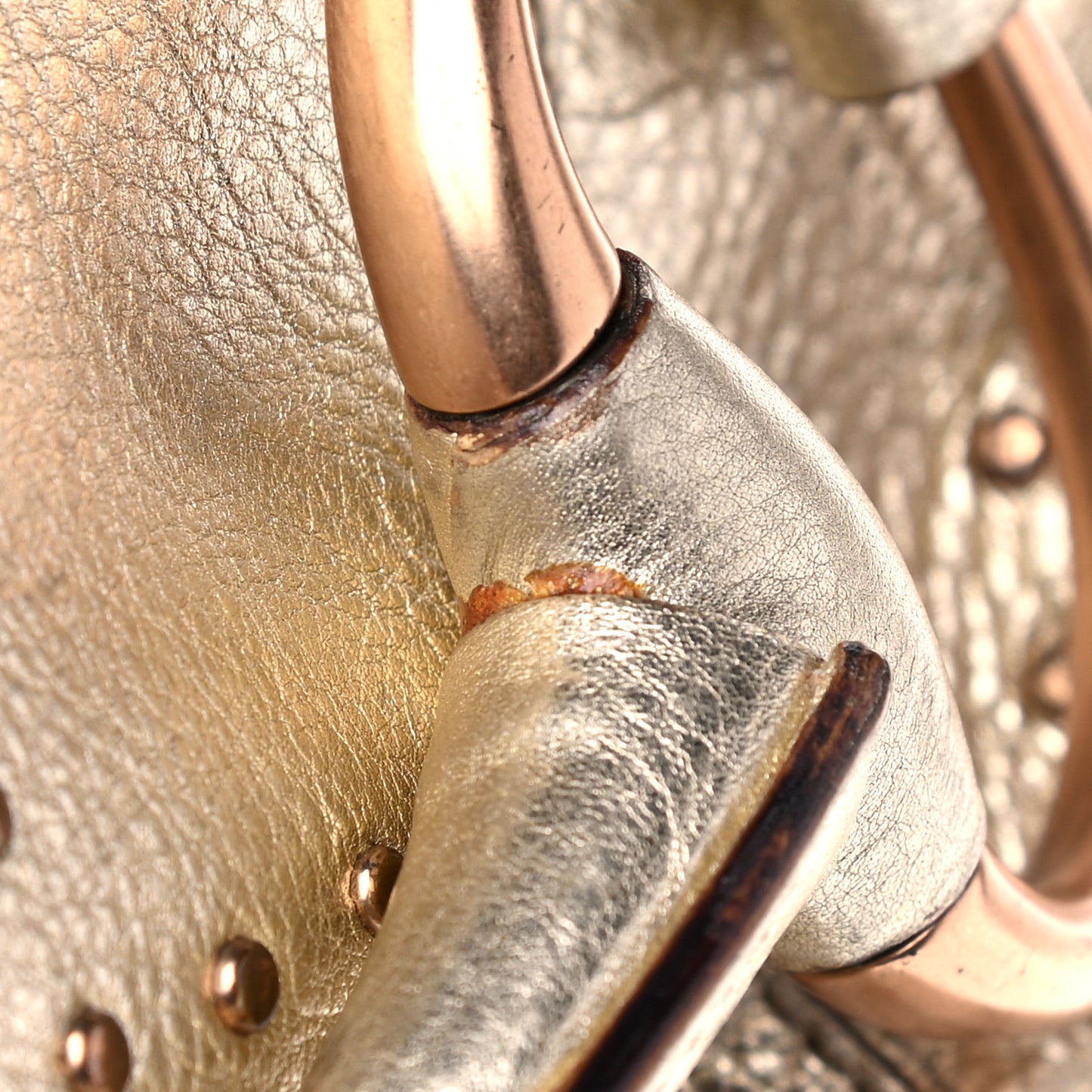 Metallic Calfskin Studded Horsebit Clutch Bag Gold