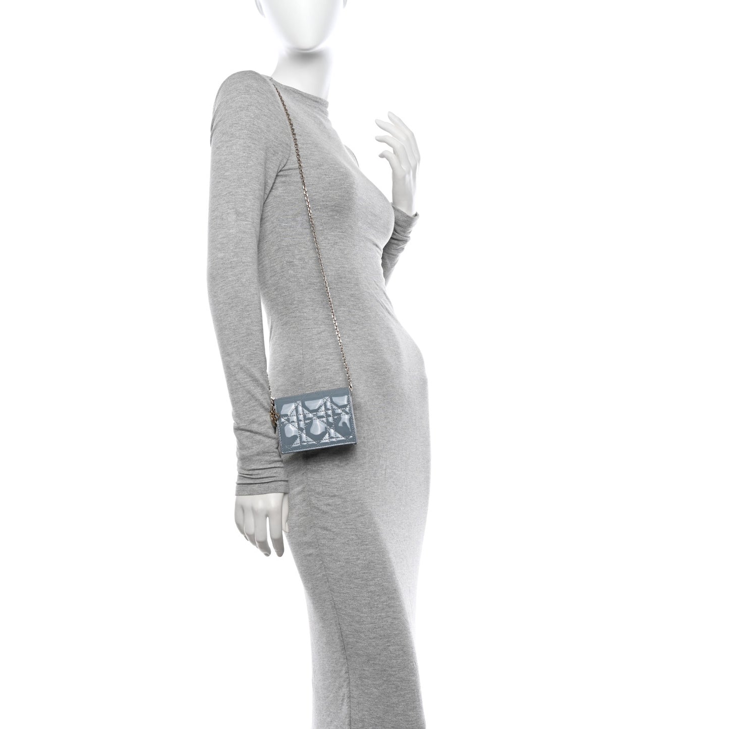 Patent Cannage Nano Lady Dior Chain Card Holder Cloud Blue