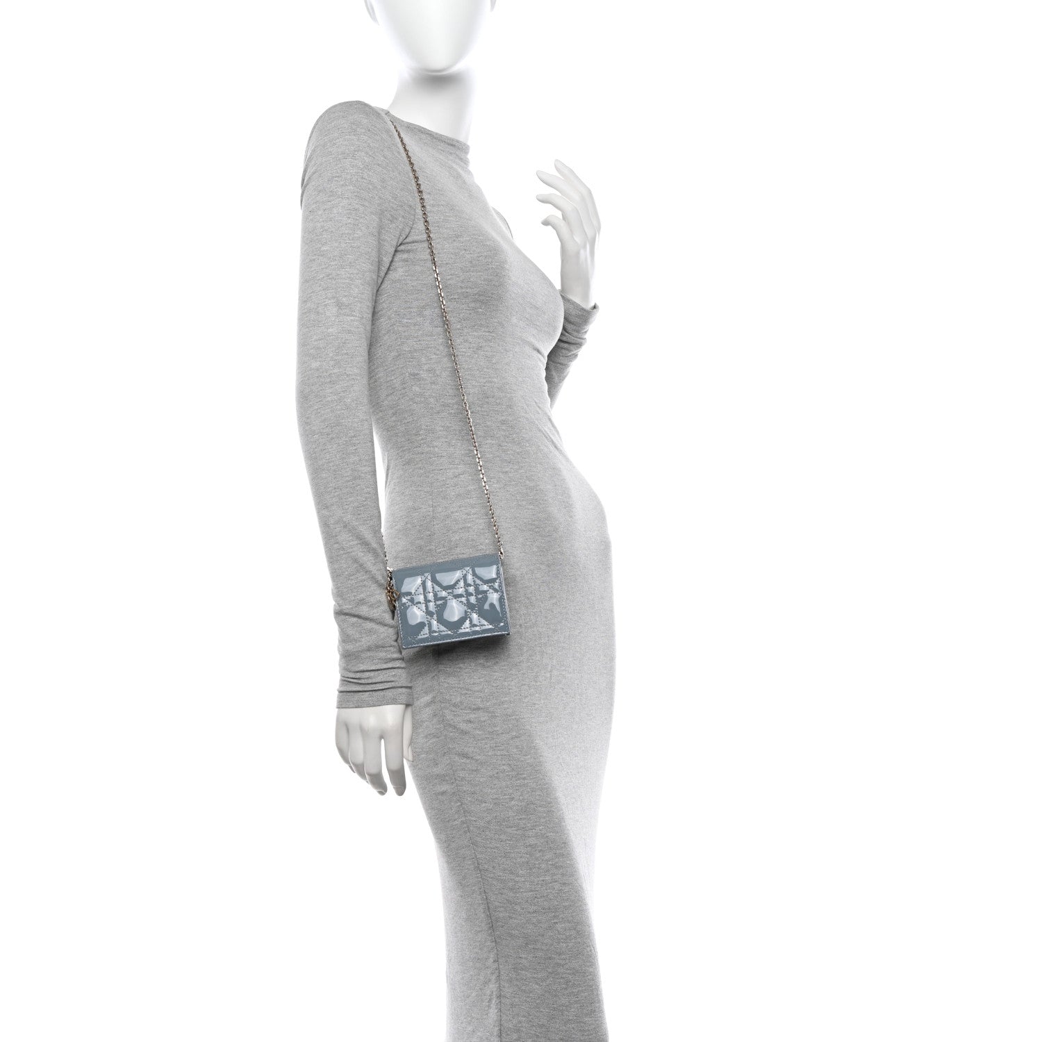 Christian Dior Patent Cannage Nano Lady Dior Chain Card Holder Cloud Blue 3 of 14