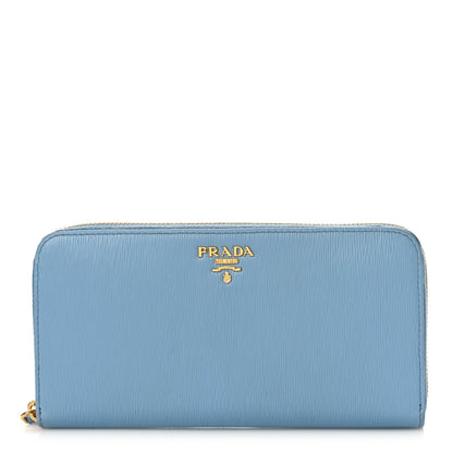 Prada Vitello Move Bi-Color Zip Around Wallet Astrale Bluette 1 of 8
