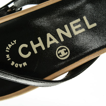 Chanel Lambskin Slingback Heels 38 Beige Black 7 of 7