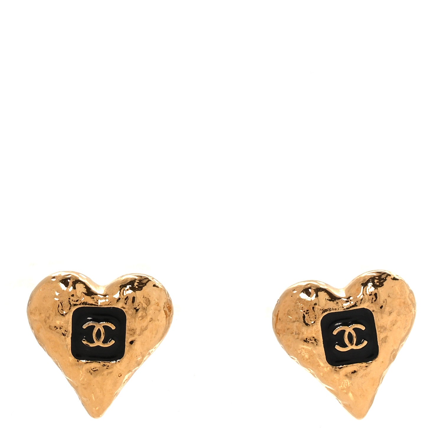 Chanel Metal Resin CC Heart Earrings Gold Black 2 of 8