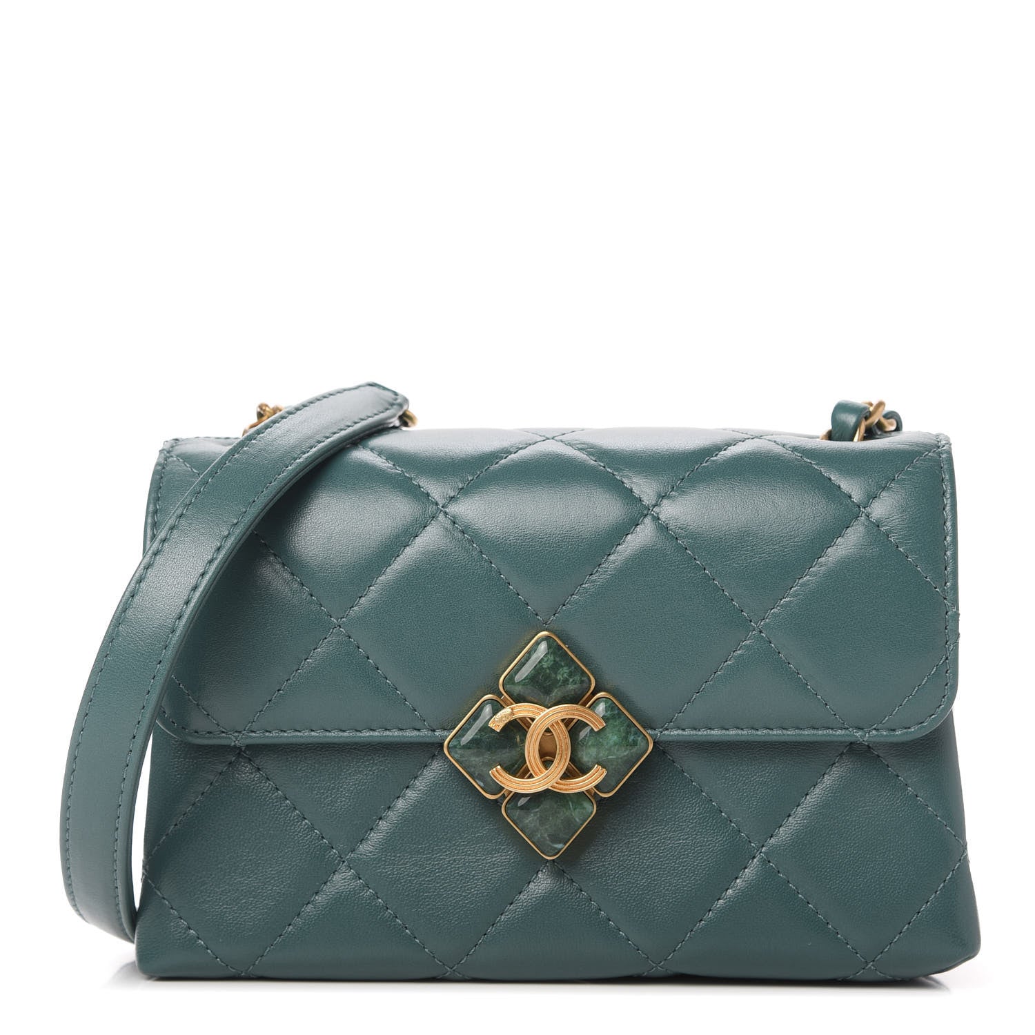 Chanel Lambskin Quilted Diamond Lock Flap Green 1 of 11