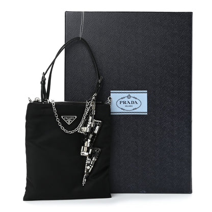 Prada Tessuto Nylon Crystal Metal Triangle Logo Lightning Chain Shopping Tote Black 12 of 12