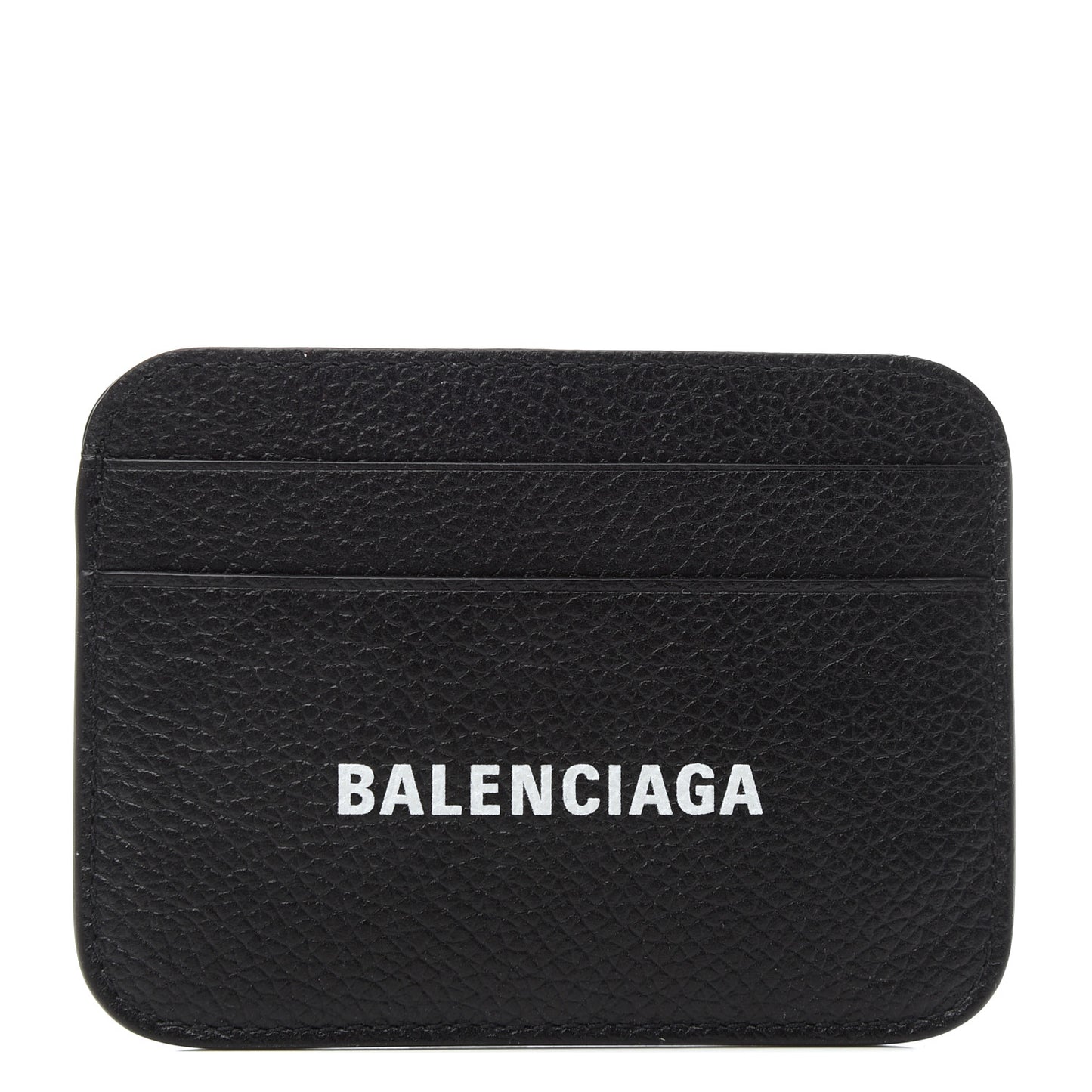 Grained Calfskin Logo Cash Rounded Card Holder Black White