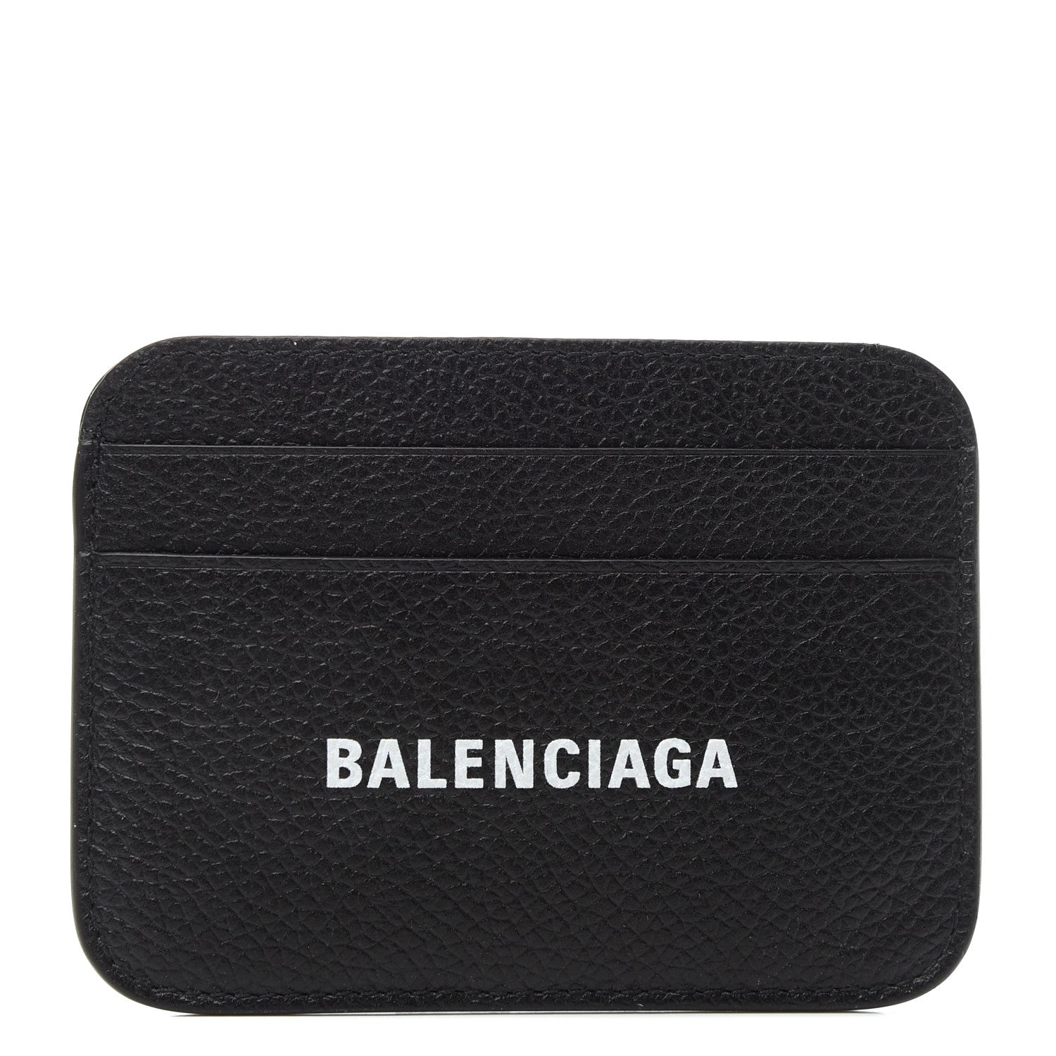 Balenciaga Grained Calfskin Logo Cash Rounded Card Holder Black White 1 of 8