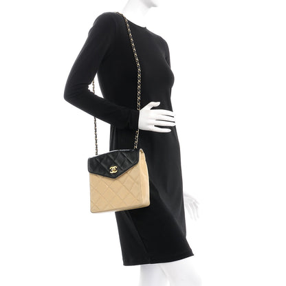 Chanel Lambskin Quilted Bi-Color Flap Beige Black 2 of 20